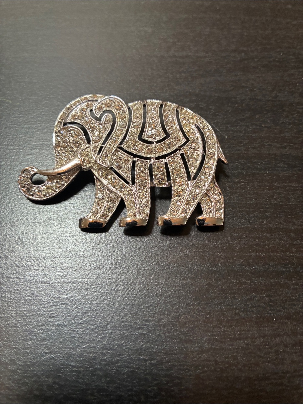 Crystal Elephant Brooch Pin in Silver Tone
